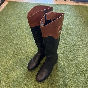 Nautica Women’s  Black Cognac Full Zip Knee High Riding Gallatin Boots Size 8